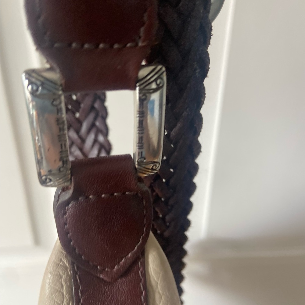 Brighton Bucket Bag Beige Pebble Brown Croc Leather Braid Strap Handbag Shoulder - Picture 4 of 10